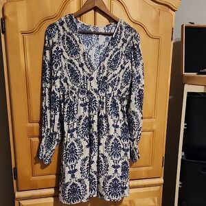 Cupshe Navy and Cream Long Sleeve Dress